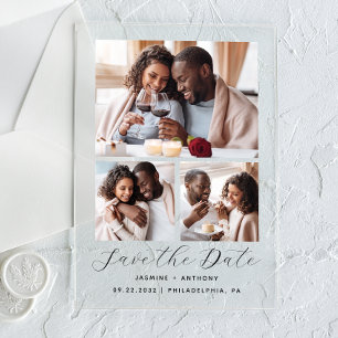 Minimal 3-Photo Collage Wedding Save the Date Acrylic Invitations