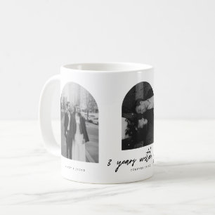 Minimal 3-Year Anniversary 3 Couple Photos Arch Coffee Mug