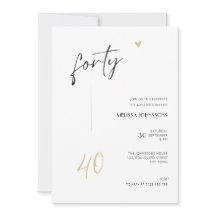 Minimal 40th Birthday Invitation Black and White