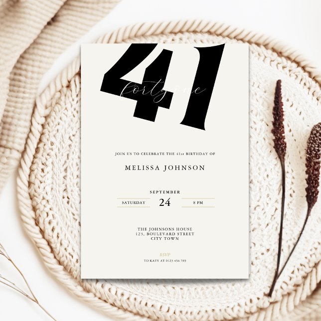 Minimal 41st Birthday Invitation - Bold Typo (Minimal 41st birthday invitation with stylish bold typography)
