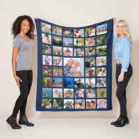 Minimal 45 Photo Collage Template Custom Text Blue Fleece Blanket