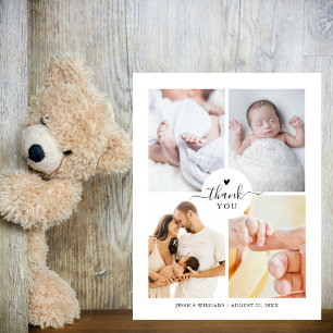 Minimal 4 Photo Collage Baby Shower Thank You Postcard