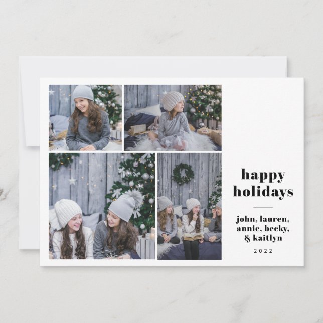 minimal 4 photo fun festive holiday card (Front)