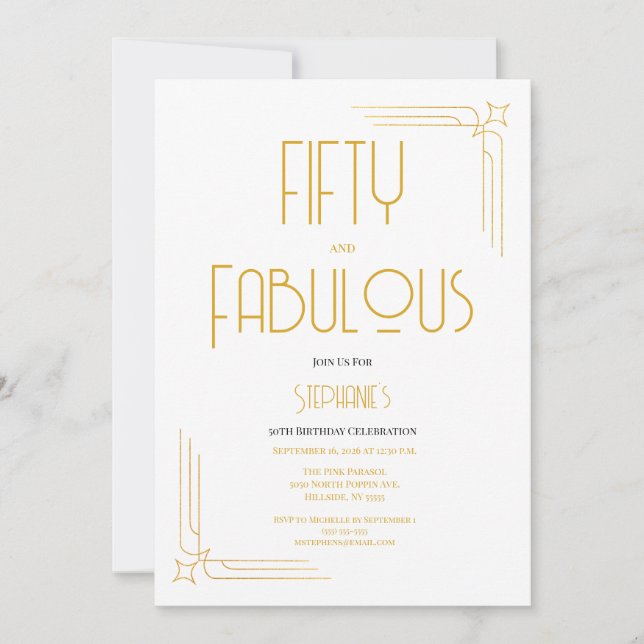 Minimal 50 and Fabulous 50th Birthday Invitation (Front)