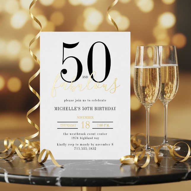 Minimal 50 and Fabulous 50th Birthday Party  Foil Invitation (Creator Uploaded)