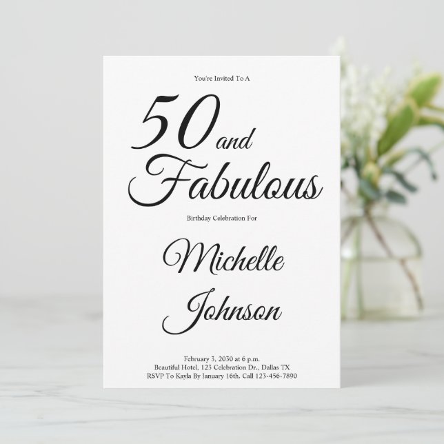 Minimal 50 and Fabulous 50th Birthday Party Invitation (Standing Front)