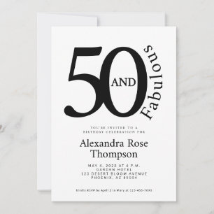 Minimal 50 and Fabulous 50th Birthday Party Invitation