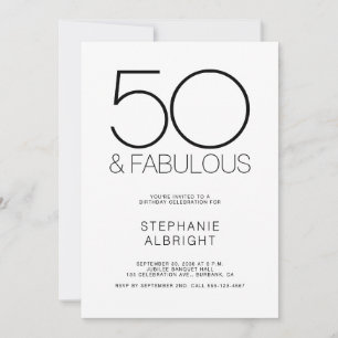 Minimal 50 and Fabulous 50th Birthday Party Invitation