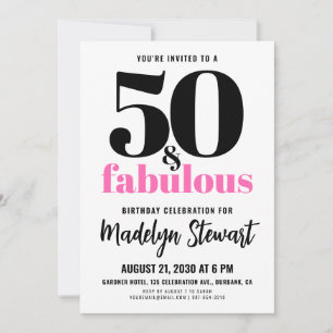 Minimal 50 and Fabulous Pink 50th Birthday Party Invitation