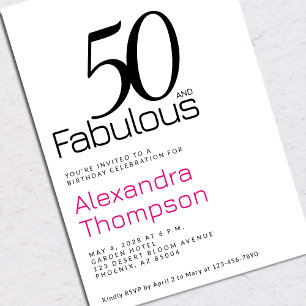 Minimal 50 and Fabulous Pink 50th Birthday Party Invitation