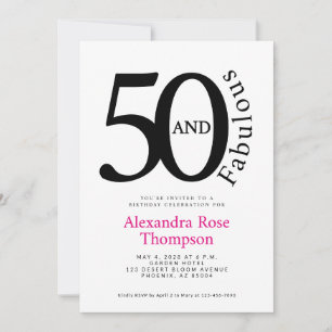 Minimal 50 and Fabulous Pink 50th Birthday Party Invitation