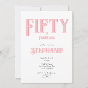 Minimal 50 and Fabulous Pink 50th Birthday Party Invitation