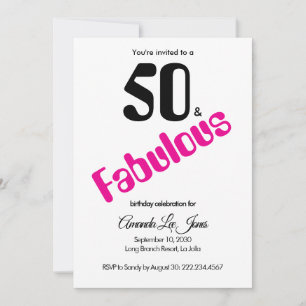 Minimal 50 and Fabulous Pink 50th Birthday Party  Invitation