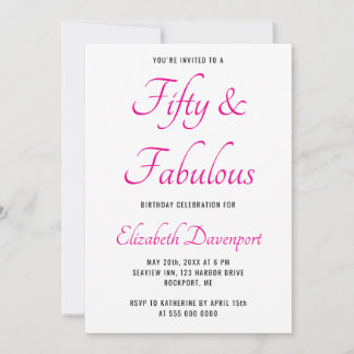 Minimal 50 and Fabulous Pink Photo Birthday Invitation