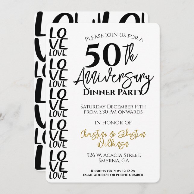 Minimal 50th Wedding Anniversary Dinner Party Invitation (Front/Back)