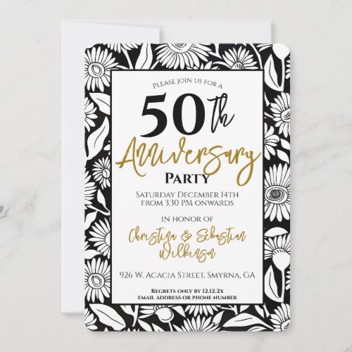 Minimal 50th Wedding Anniversary Party Black Gold Invitation