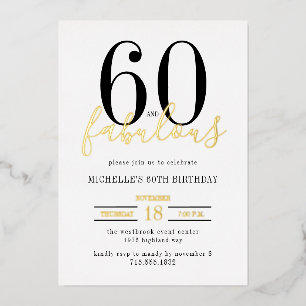 Minimal 60 and Fabulous 60th Birthday Party Foil Invitation
