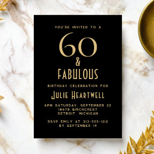 Minimal 60 and Fabulous Black 60th Birthday Party Invitation