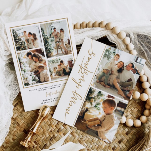 Minimal 6 Photo Christmas Card Modern Gold Elegant (Creator Uploaded)