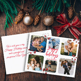 minimal 6 photos collage happy holidays red script postcard