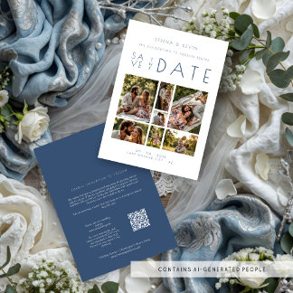 Minimal 7 Photo Wedding Collage Dusty Blue TLW26 Note Card
