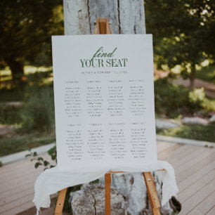 Minimal 8-Table Script Green Wedding Seating Chart Foam Board
