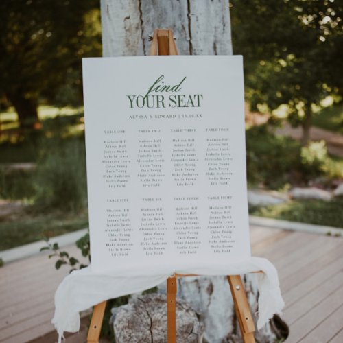 Minimal 8-Table Script Green Wedding Seating Chart Foam Board