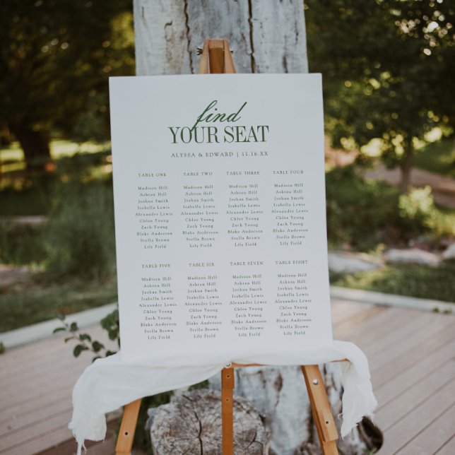 Minimal 8-Table Script Green Wedding Seating Chart Foam Board (Creator Uploaded)