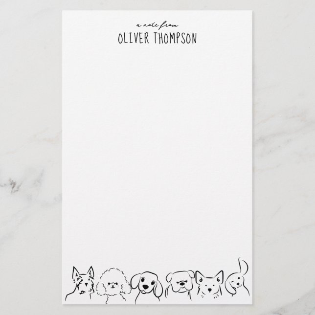Minimal A Note From Cute Dog Animal Sketch Stationery (Front)