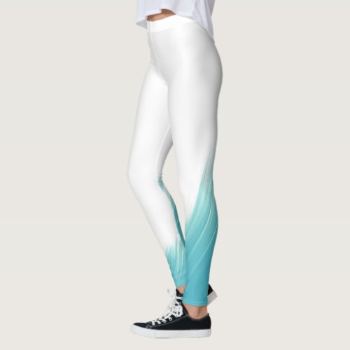 Minimal Abstract Blue Waves Brush Art  Leggings