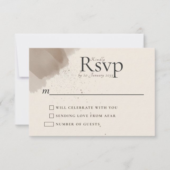 Minimal Abstract Brush and Ink Wedding RSVP Card (Front)