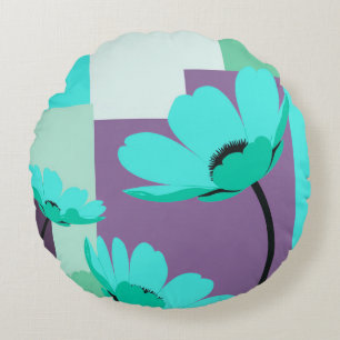Minimal Abstract Floral Round Pouf Ottoman Pillow