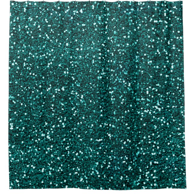 Minimal Abstract Glitter Monstera Teal Tropical Shower Curtain (Front)