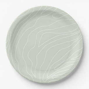 Minimal Abstract Lines Sage Green Paper Plates