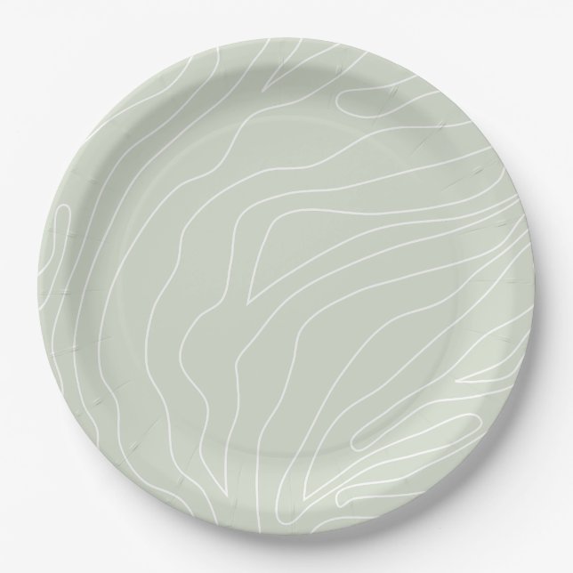Minimal Abstract Lines Sage Green Paper Plates (Front)