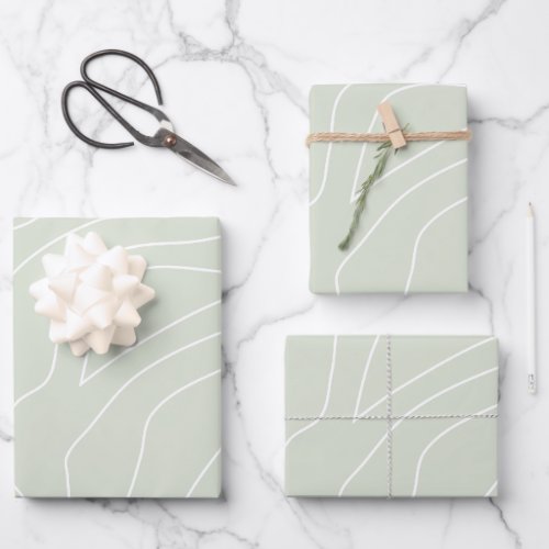 Minimal Abstract Lines Sage Green Wrapping Paper Sheets