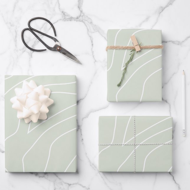 Minimal Abstract Lines Sage Green Wrapping Paper Sheets (Front)