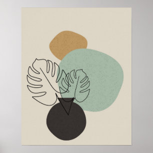 Minimal Abstract Monstera Leaf One Line Art Print
