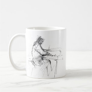 Minimal Abstract Pianist Playing Piano – Elegant Coffee Mug