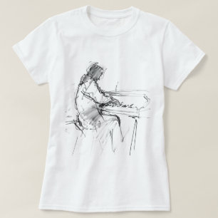 Minimal Abstract Pianist Playing Piano – Elegant T-Shirt
