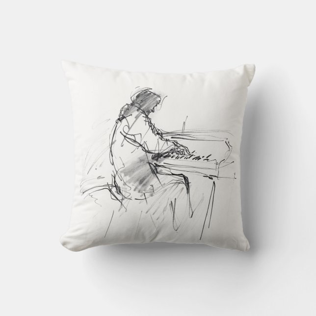 Minimal Abstract Pianist Playing Piano – Elegant  Throw Pillow (Front)
