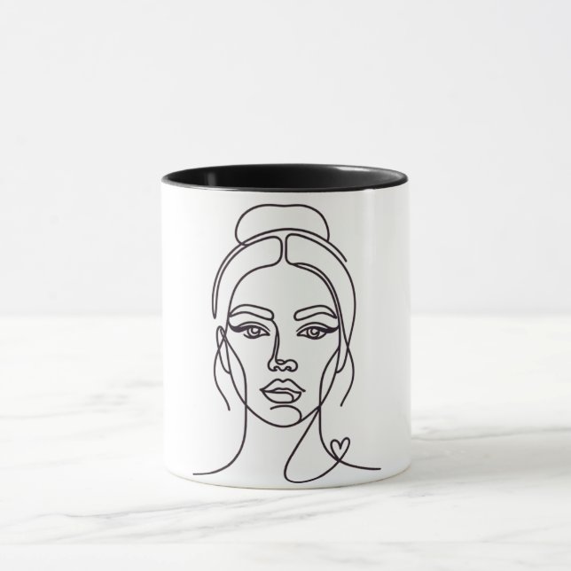 Minimal Abstract Woman Face Line Art Mug (Center)