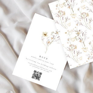 Minimal Abundance Dried Wildflower Wedding QR code RSVP Card