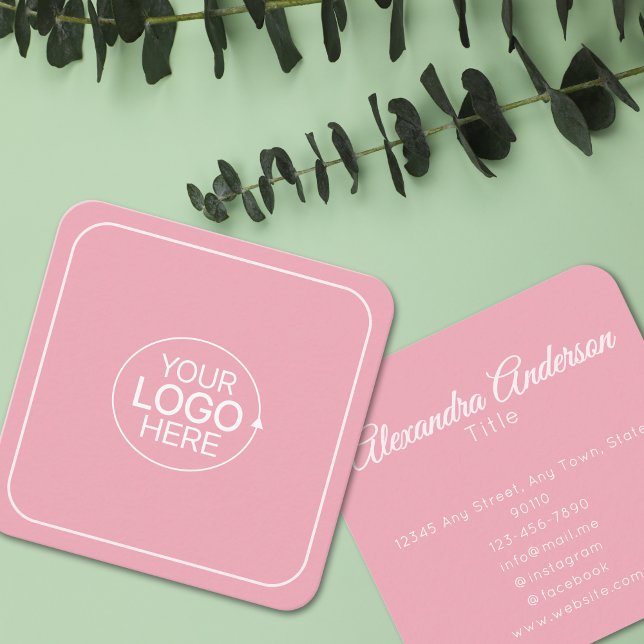 Minimal Add Your Logo Blush Pink Calligraphy Square Business Card (Minimal Add Your Logo Blush Pink Calligraphy Square Business Card )