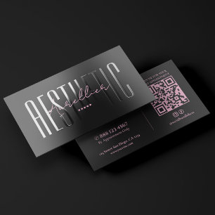 Minimal Aesthetic Esthetician Pink Black Foil Spot Gloss Business Cards