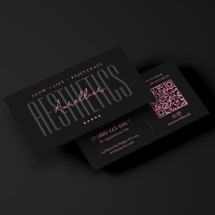 Minimal Aesthetic Pink Black Esthetician Business Card
