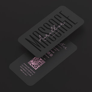 Minimal Aesthetic Pink Black Massage Therapist Business Card