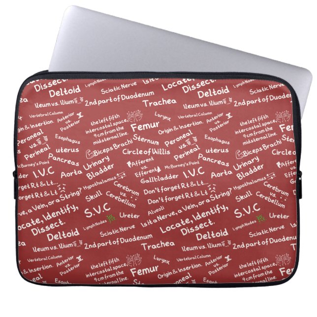 Minimal Anatomical Doodle Pattern Medical Laptop  Sleeve (Front)