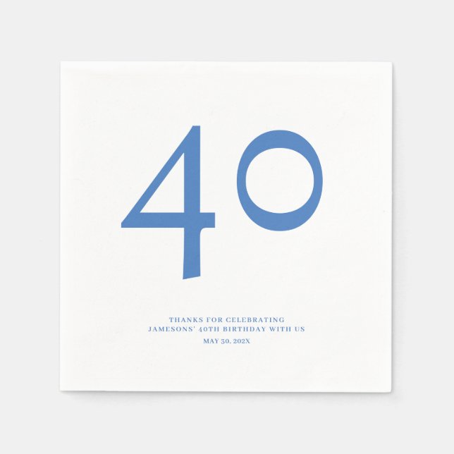 Minimal and Chic 40th Birthday Party Napkins (Front)