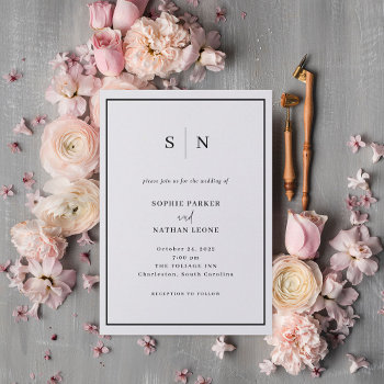 Minimal And Chic | Black And White Border Wedding Invitation by Customize_My_Wedding at Zazzle